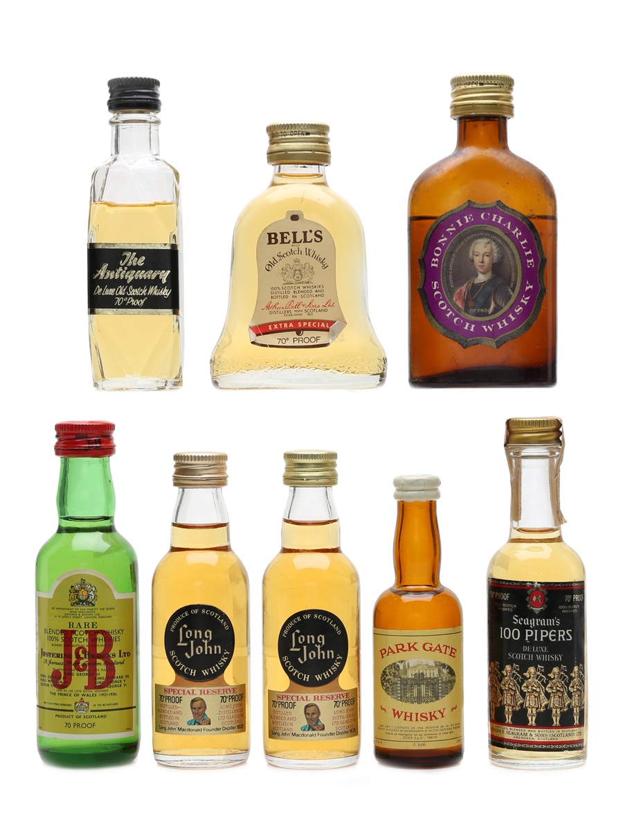 Assorted Blended Scotch Whisky Bottled 1970s - Antiquary, Bell's, Long John, J & B 8 x 3cl-5cl