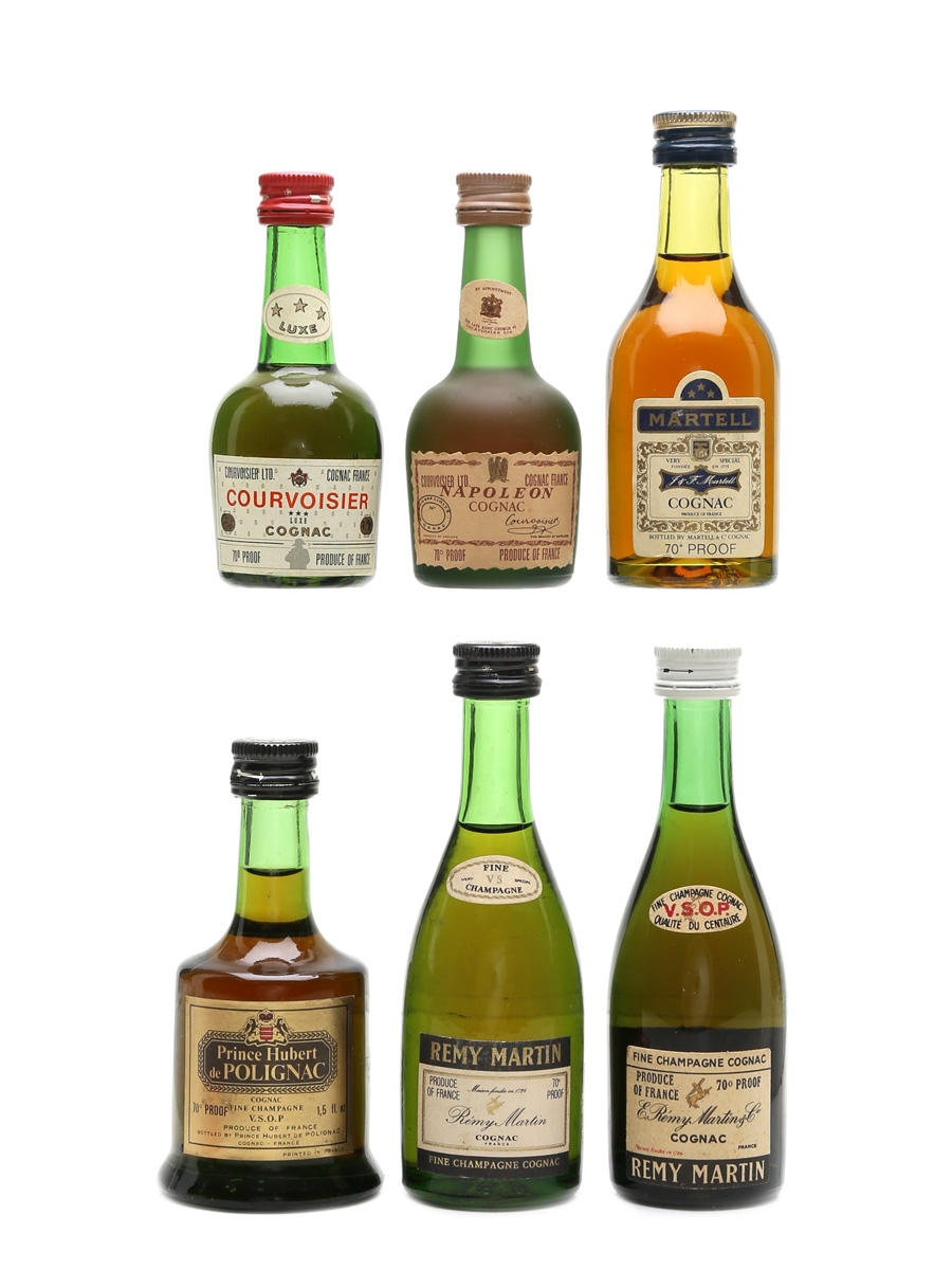 Courvoisier, Martell, Remy Martin & Prince Hubert De Polignac Bottled 1960s-1970s 6 x 3cl-5cl / 40%