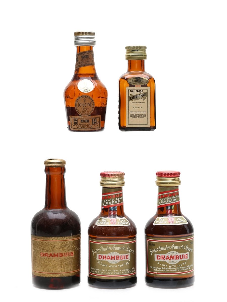Benedictine, Cointreau & Drambuie Bottled 1960s-1970s 5 x 3cl-5cl