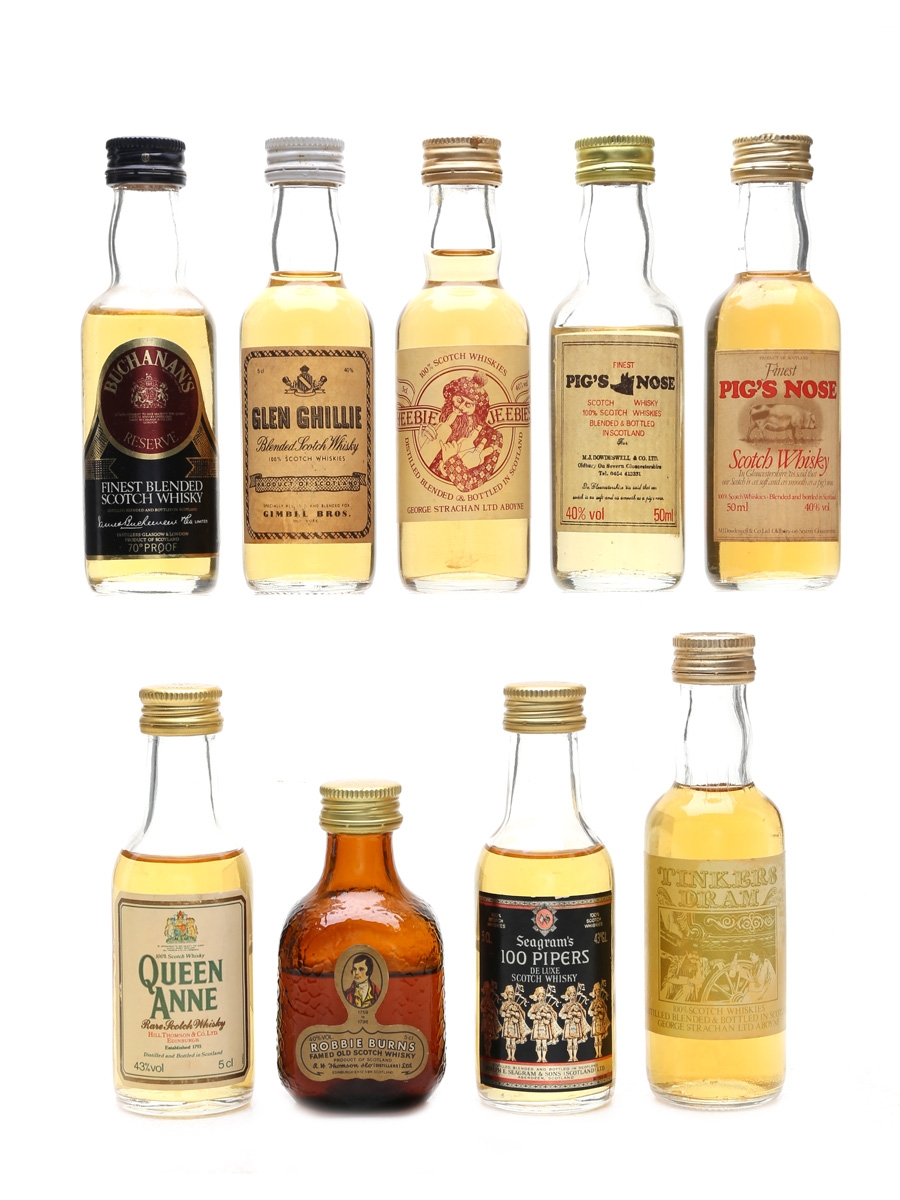 Assorted Blended Scotch Whisky Buchanan's, Glen Ghillie, Pig's Nose, Queen Anne, Seagram's 9 x 5cl