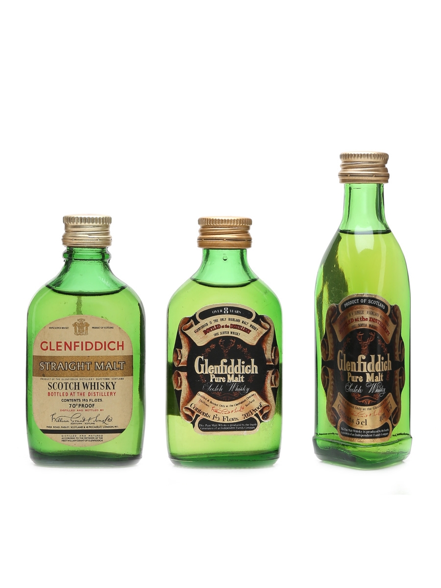 Glenfiddich Pure & Straight Malt Bottled 1960s-1980s 3 x 4.7cl-5cl / 40%