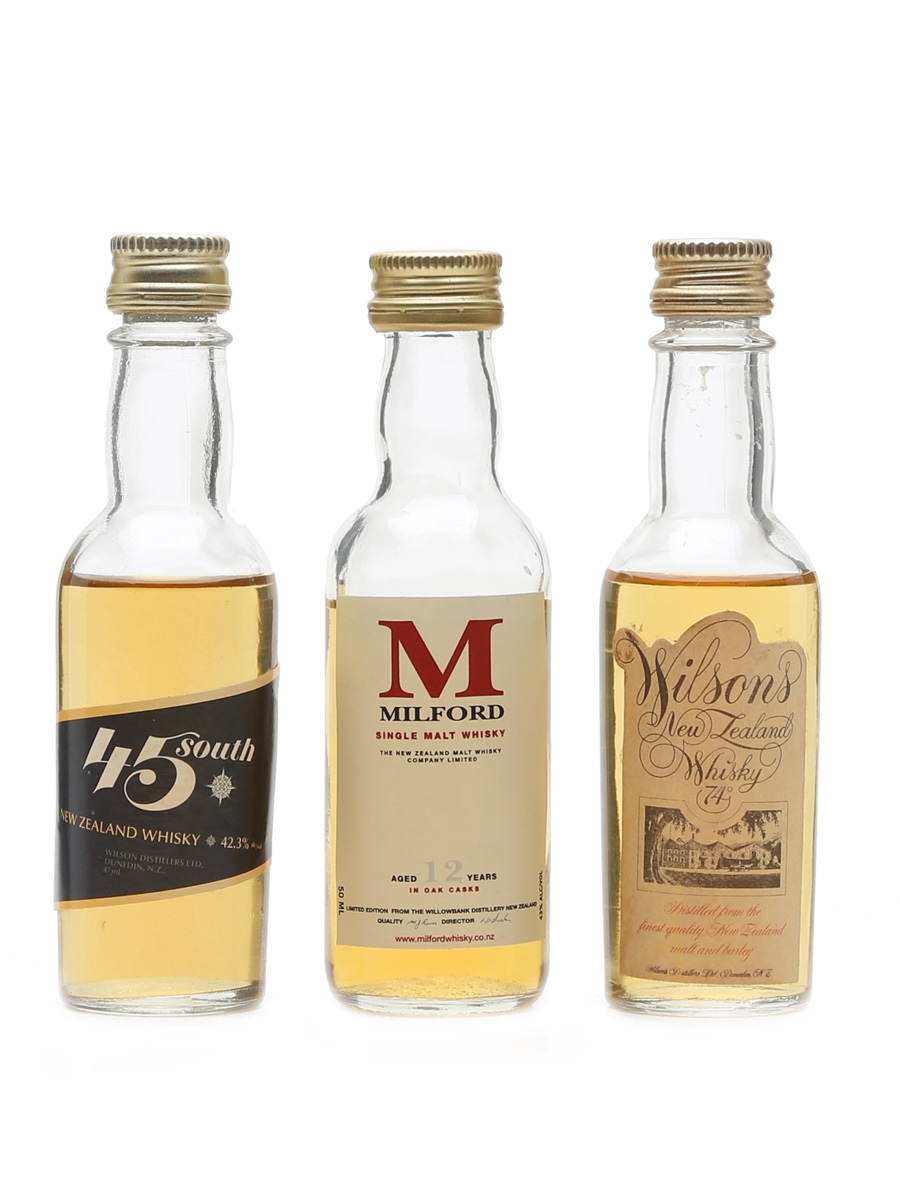 Milford, Wilsons & 45 South New Zealand Whisky 3 x 4.7cl-5cl