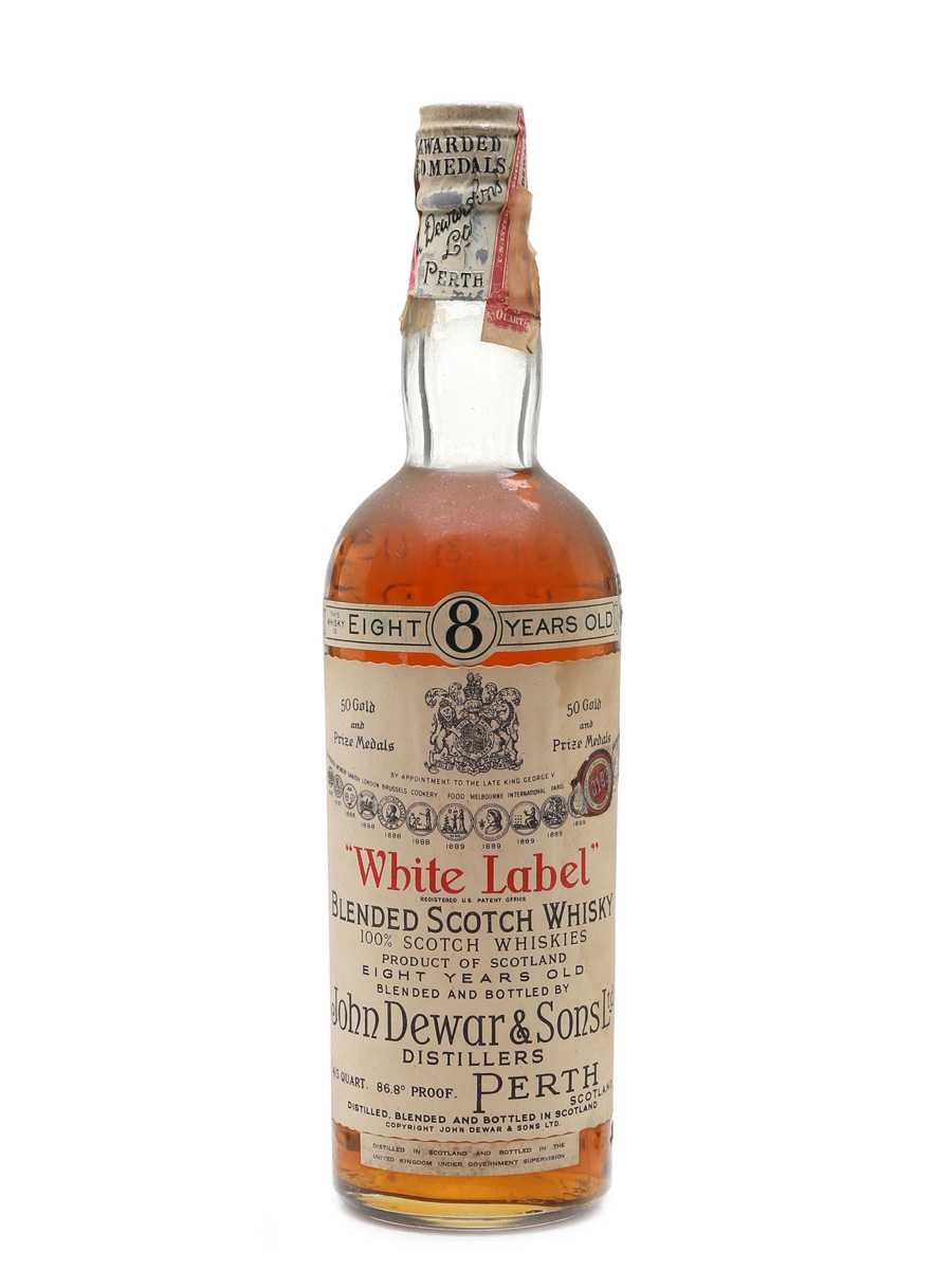 Dewar's White Label 8 Year Old Spring Cap Bottled 1930s - Schenley Import 75.5cl / 43.4%