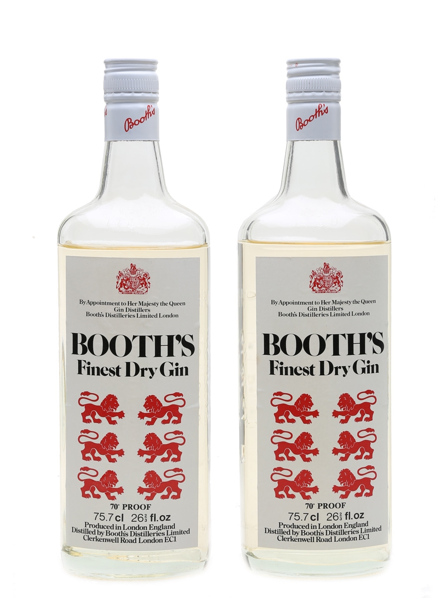 Booth's Finest Dry Gin Bottled 1970s 2 x 75.7cl / 40%