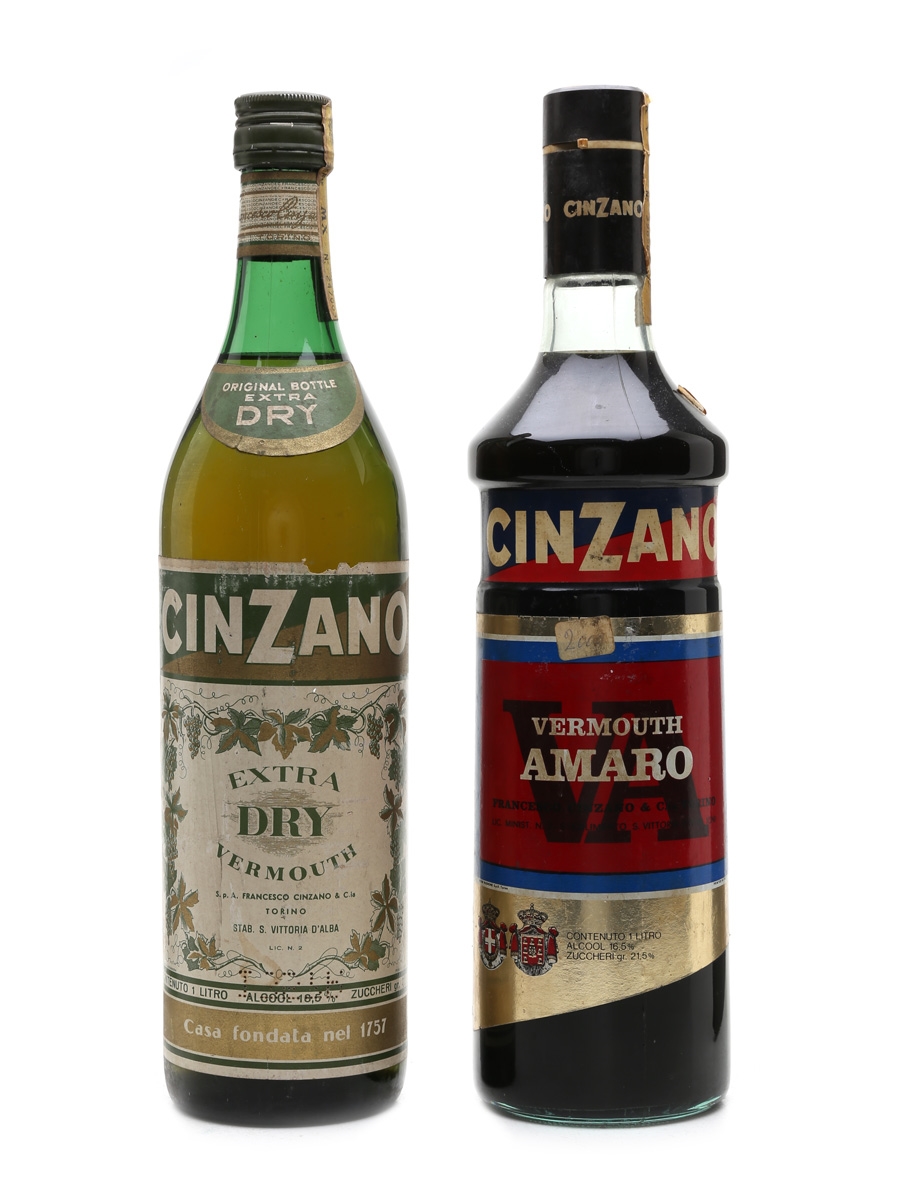 Cinzano Extra Dry & Vermouth Amaro Bottled 1970s 2 x 100cl