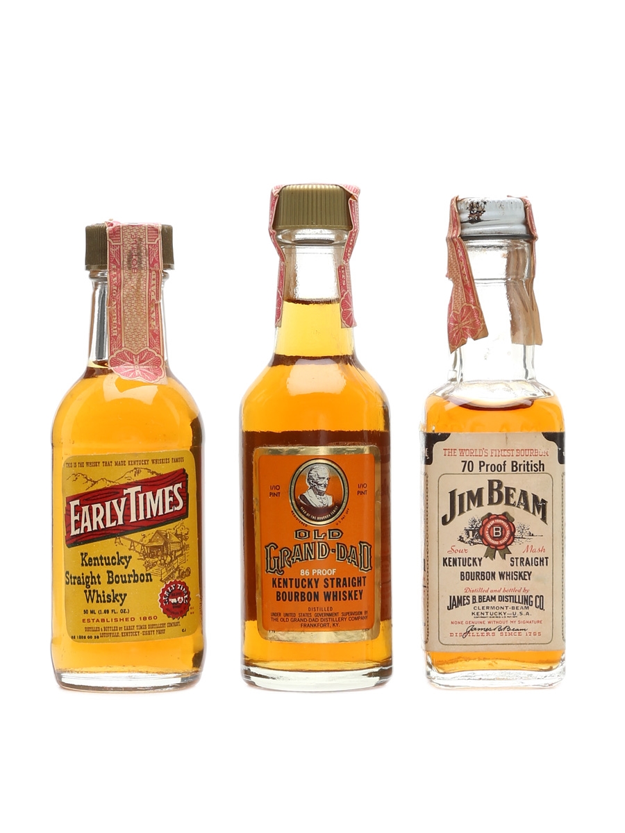 Early Times, Jim Beam & Old Grand Dad Bottled 1970s 3 x 4.7cl-5cl