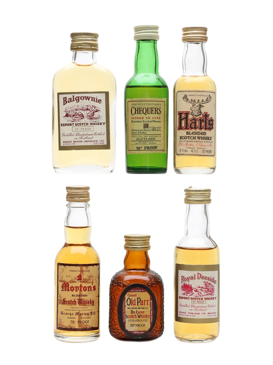 Assorted Blended Scotch Whisky Bottled 1970s - Balgownie, Hart's, Old Parr, Deeside 6 x 4.7cl-5cl / 40%