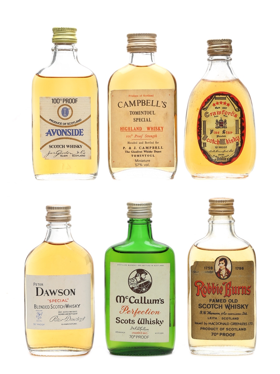 Assorted Blended Scotch Whisky Avonside, Campbell's, Crawford's, Dawson, McCallum's & Robbie Burns 6 x 5cl