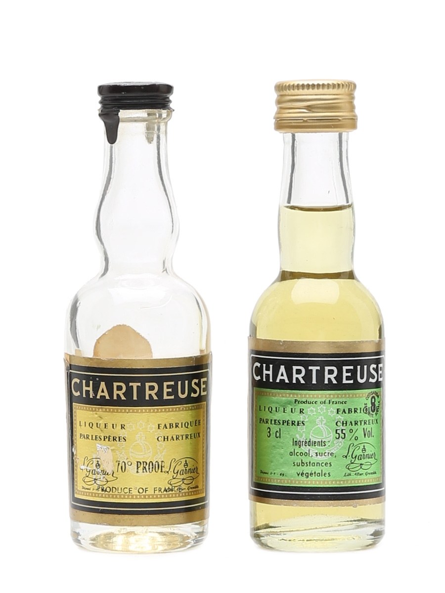 Chartreuse Green & Yellow Bottled 1960s &1970s 2 x 3cl