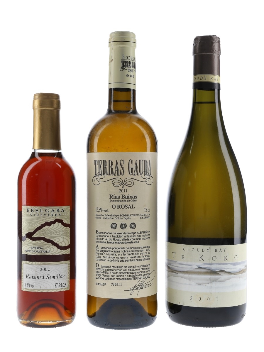 Assorted White Wine Cloudy Bay Te Koko, Terras Gauda Albarino & Beelgara Raisined Semillon 2 x 75cl & 37.5cl