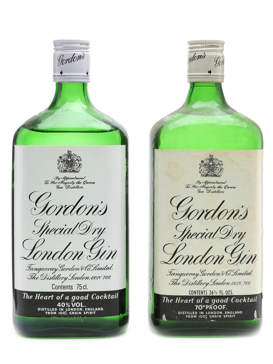 Gordon's London Dry Gin Bottled 1970s & 1980s 2 x 75cl