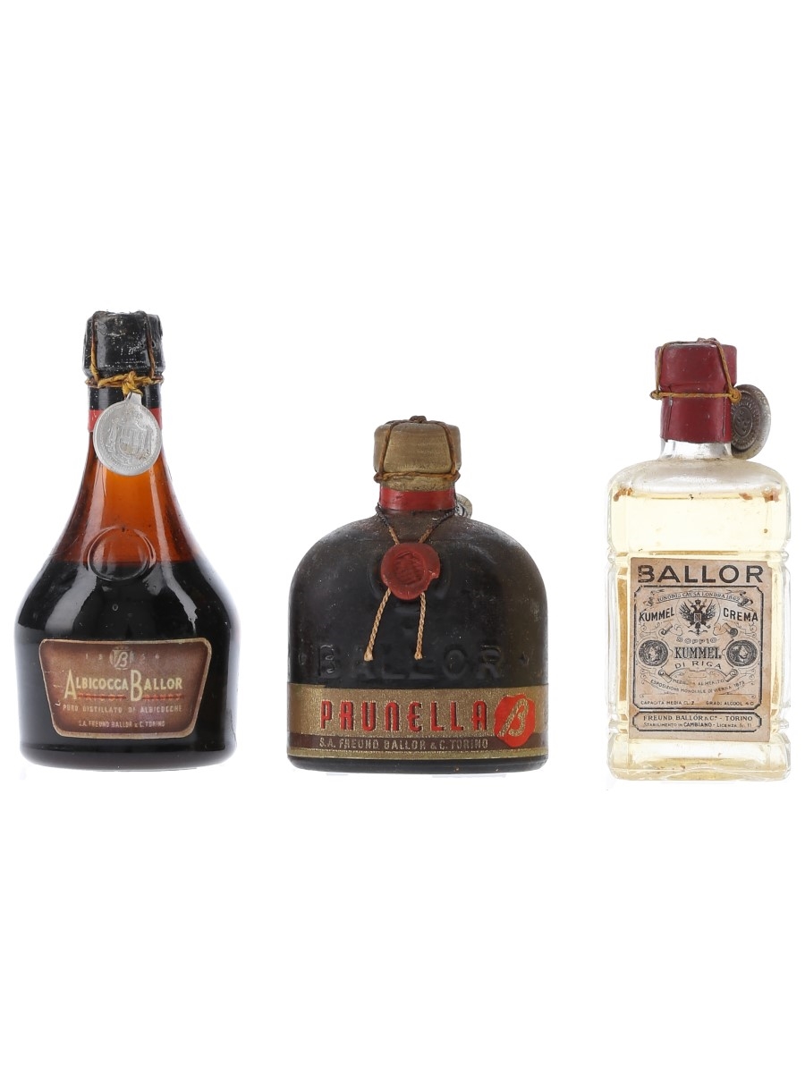 Ballor Albicocca, Kummel & Prunella Bottled 1940s 3 x 7cl-8.5cl
