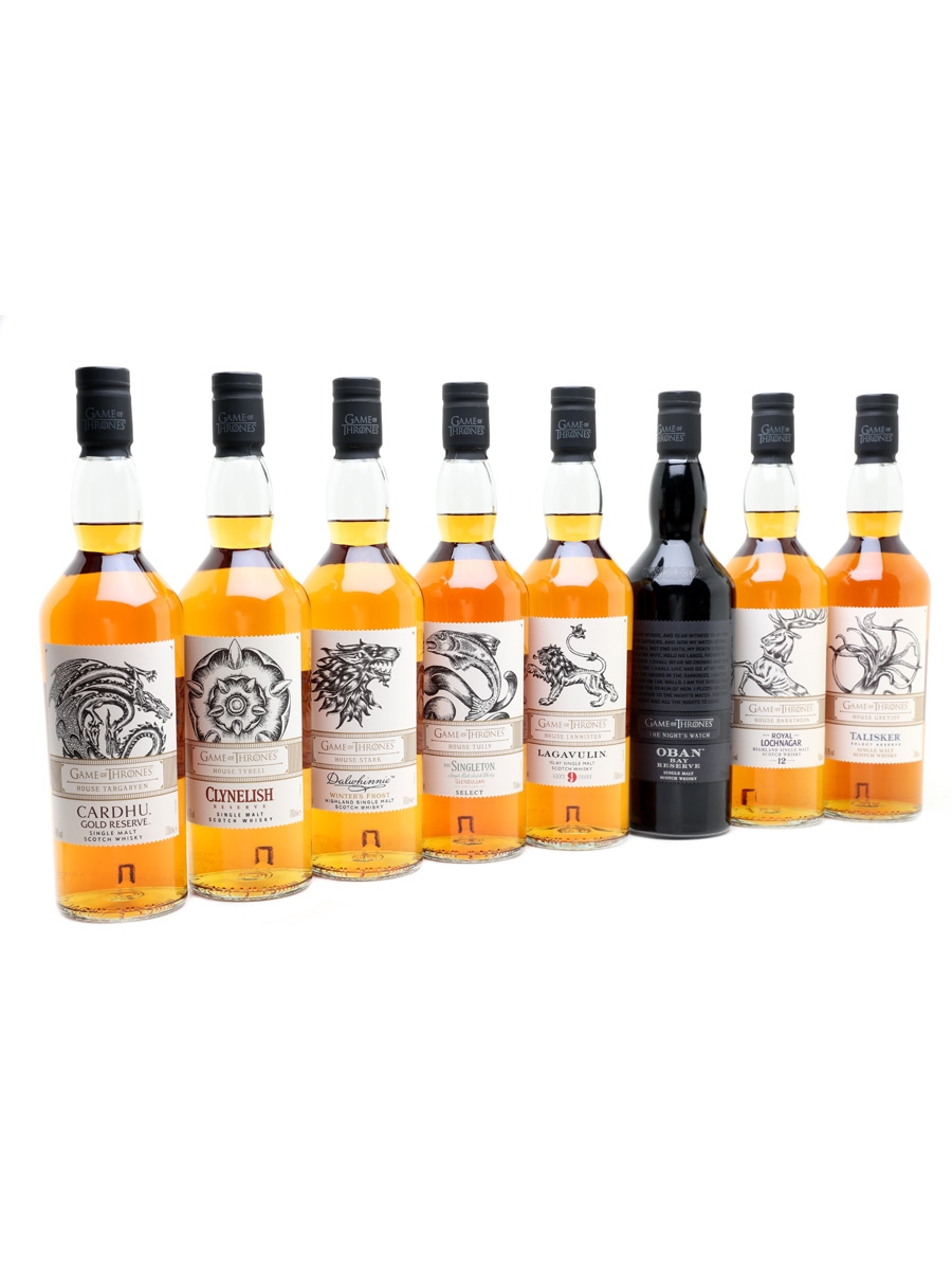 Game Of Thrones Whiskies Set Cardhu, Clynelish, Dalwhinnie, Glendullan, Lagavulin, Oban, Royal Lochnagar, Talisker 8 x 70cl