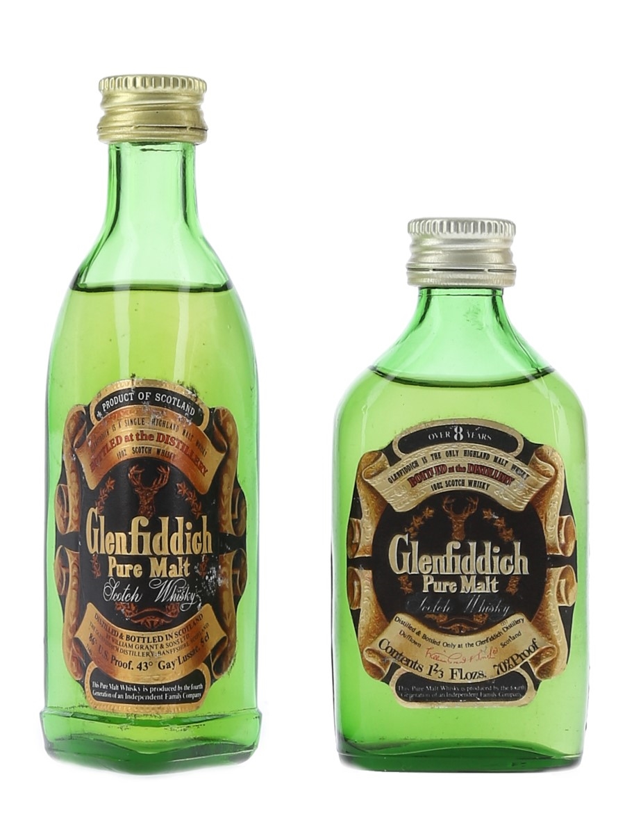 Glenfiddich 8 Year Old & Pure Malt Bottled 1970s & 1980s 4.7cl & 5cl / 40%