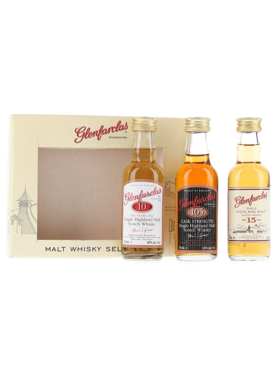 Glenfarclas Malt Whisky Selection 105, 10 Year Old & 15 Year Old 3 x 5cl