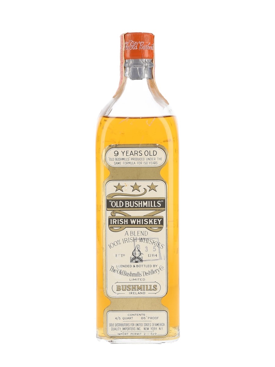 Old Bushmills 9 Year Old 3 Star Bottled 1960s - Quality Importers 75.7cl / 43%