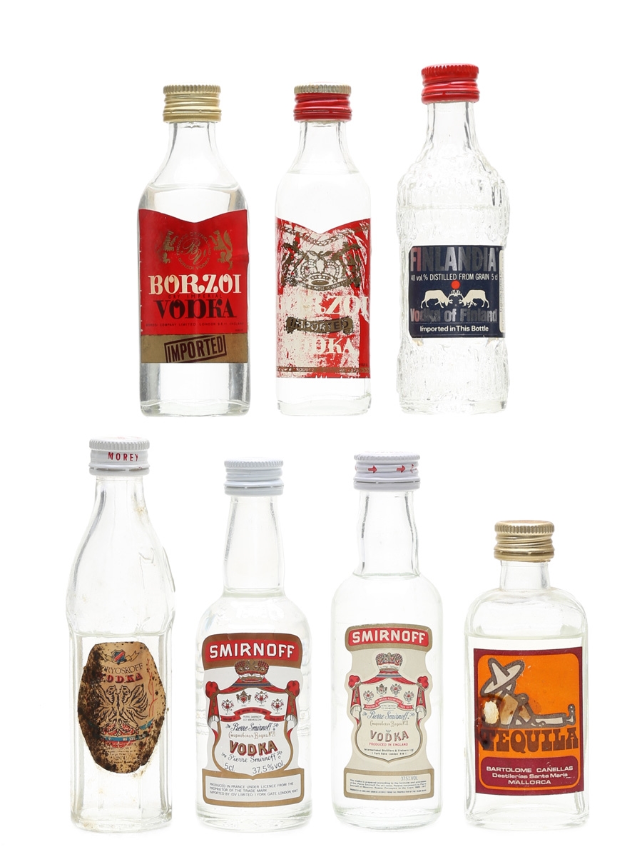 Assorted Vodka & Tequila Borzoi, Finlandia, Morey, Santa Maria, Smirnoff 7 x 5cl