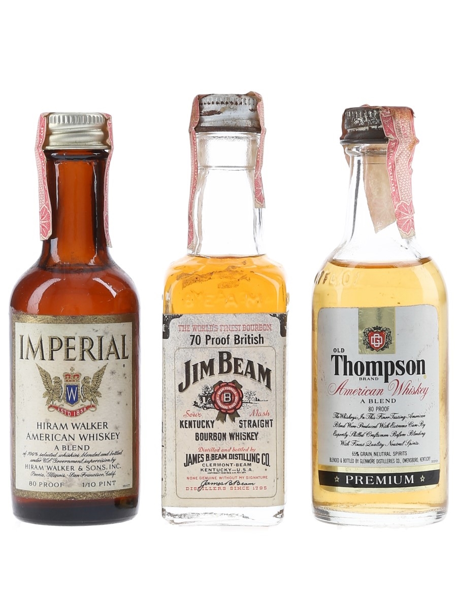 Hiram Waker, Jim Beam & Old Thompson Brand Bottled 1970s 3 x 4.7cl / 40%