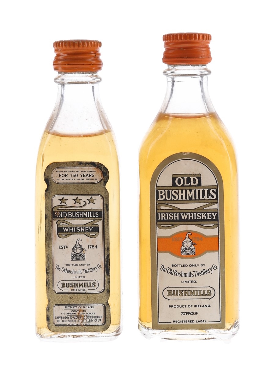 Old Bushmills Irish Whiskey Bottled 1960s-1970s 2 x 5cl-7cl / 40%