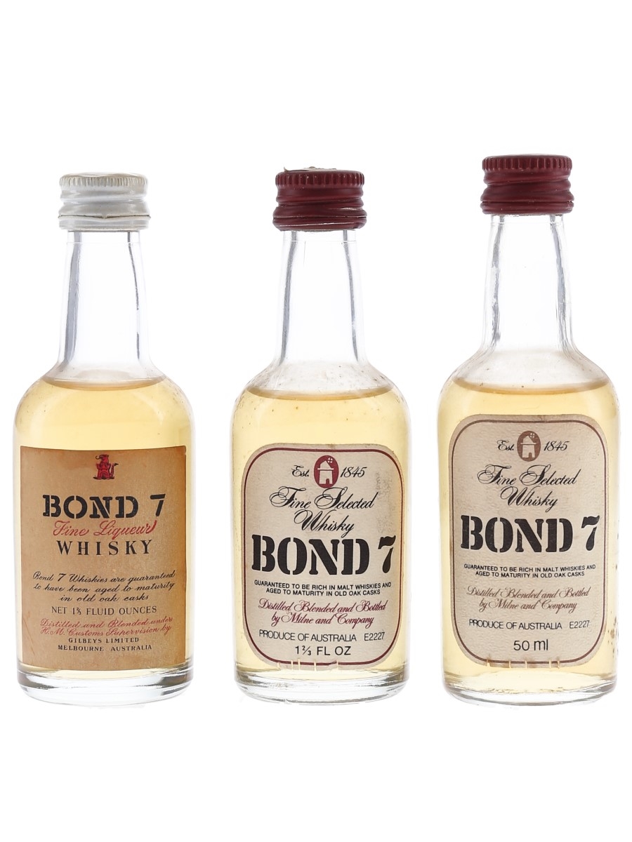Gilbey's & Milne And Company Bond 7 Bottled 1970s-1980s - Australian Whisky 3 x 5cl