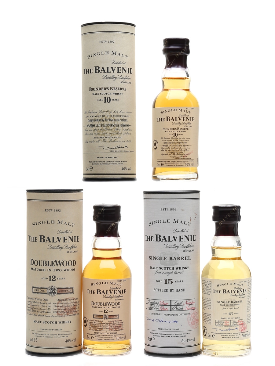 Balvenie 10, 12 & 15 Year Old Founder's Reserve, Double Wood, Single Barrel 3 x 5cl