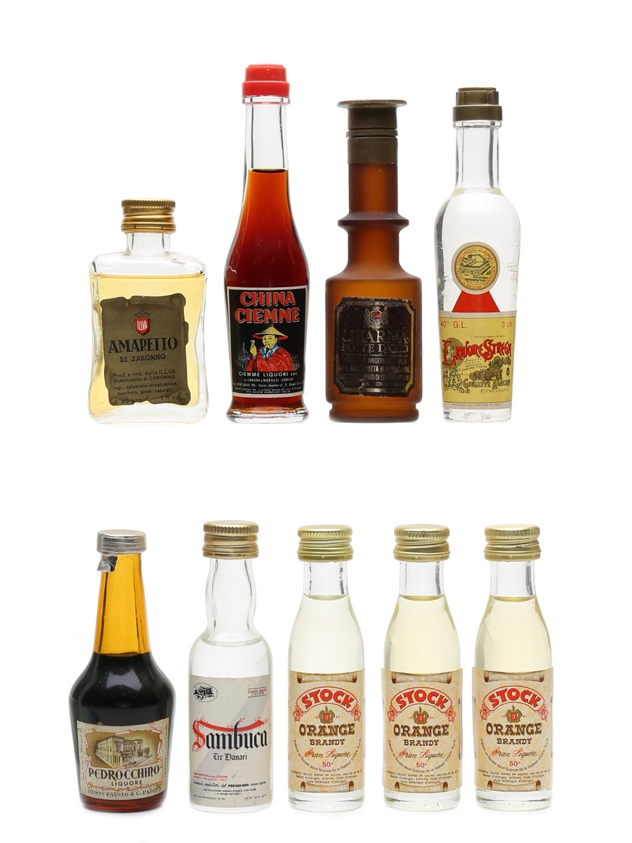 Assorted Italian Spirits & Liqueurs Amaretto, Grappa, Strega, Stock 9 x 2cl-3cl