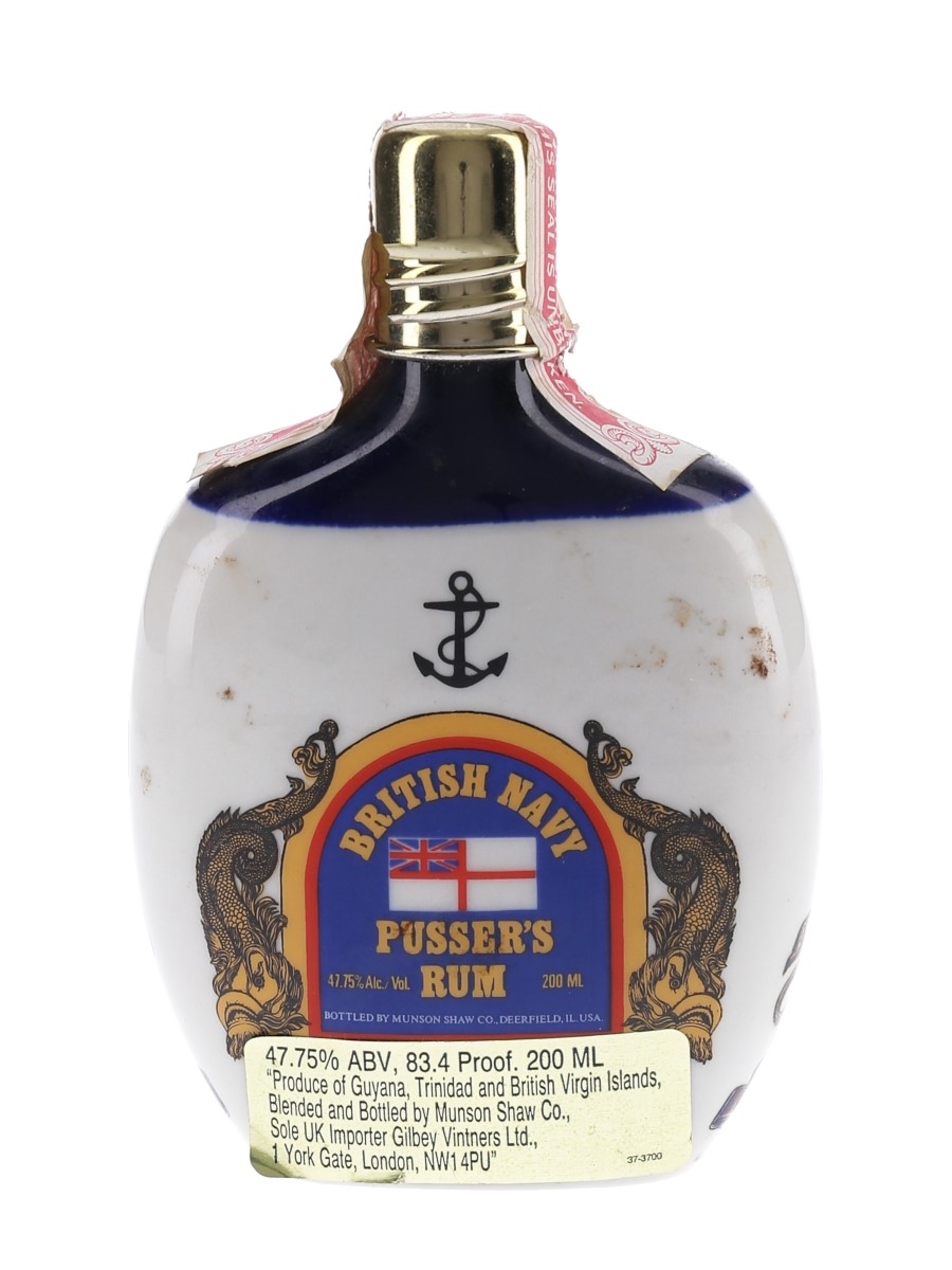 Pusser's Navy Rum Ceramic Hip Flask Bottled 1970s-1980s 20cl  / 47.75%