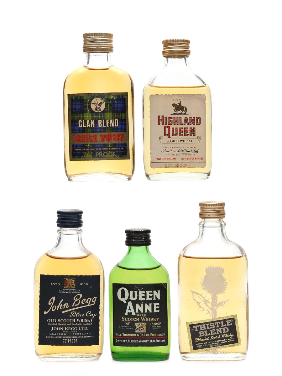 Assorted Blended Scotch Whisky Clan Blend, Highland Queen, John Begg, Queen Anne & Thistle Blend 5 x 5cl / 40%