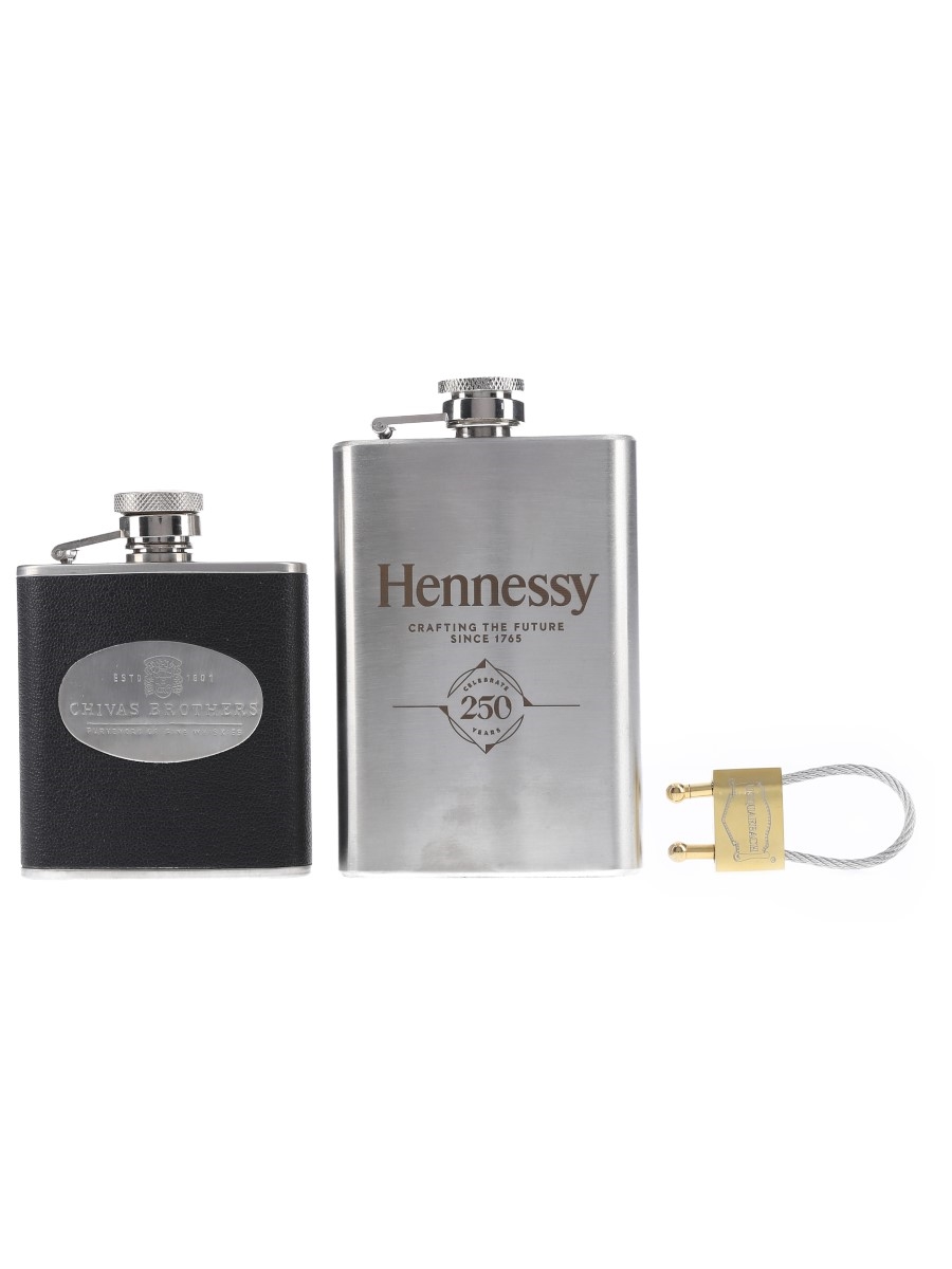 Hip Flasks & Key Ring Chivas Brothers, Hennessy & Usquaebach 