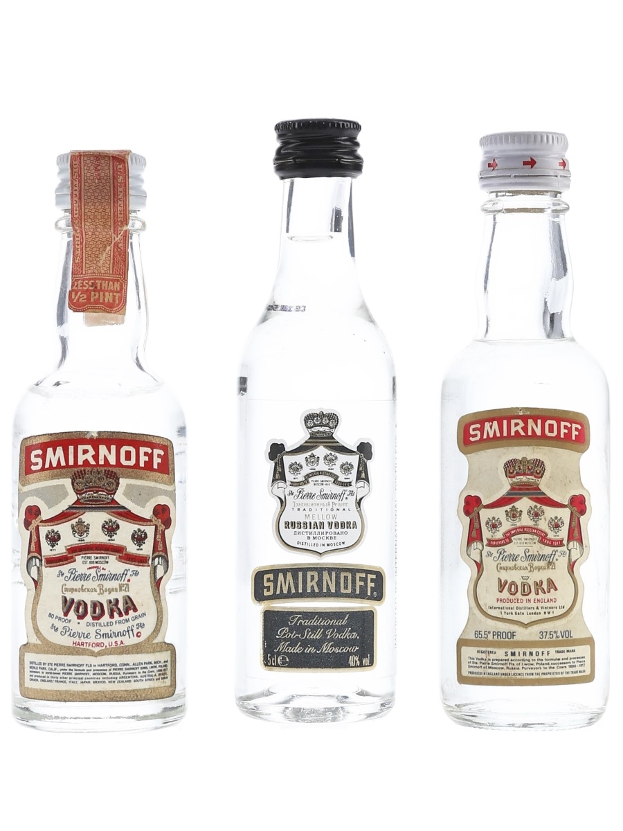 Smirnoff Bottled 1970s & 1980s 3 x 4.7cl - 5cl
