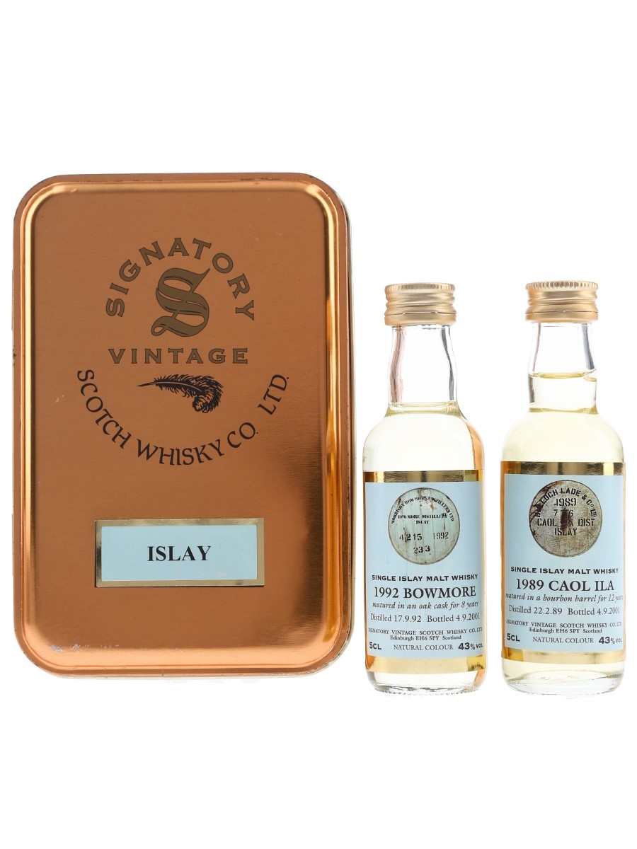 Bowmore 1992 & Caol Ila 1989 Bottled 2001 - Signatory Vintage Islay Set 2 x 5cl / 43%