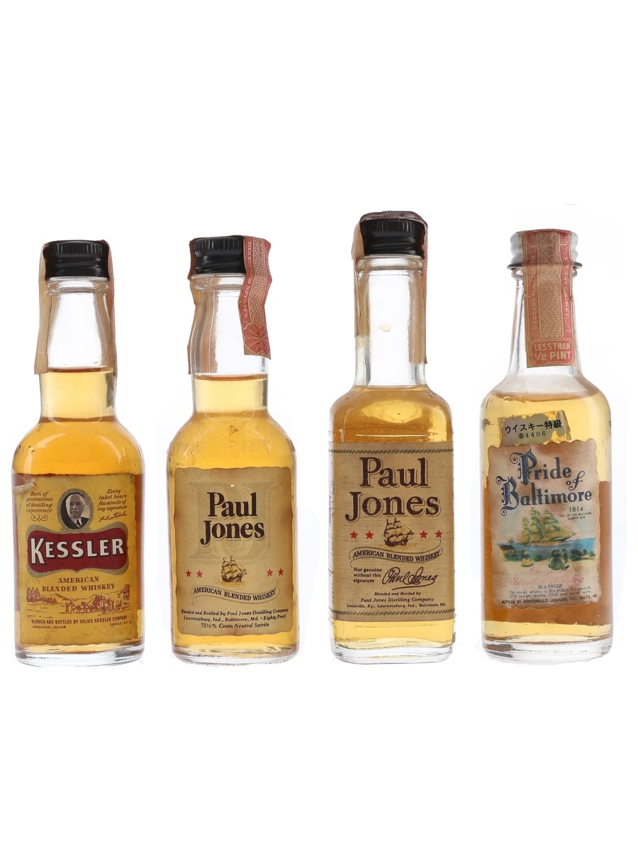 Kessler, Paul Jones & Pride Of Baltimore Bottled 1960s & 1970s 4 x 4.7cl - 5cl