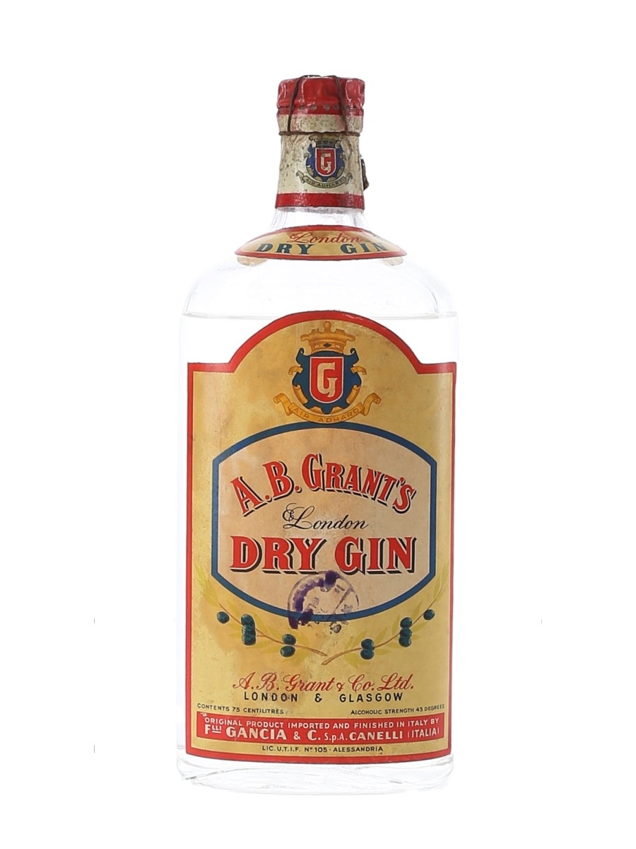 A B Grant's London Dry Gin Spring Cap Bottled 1950s - Gancia 75cl / 43%