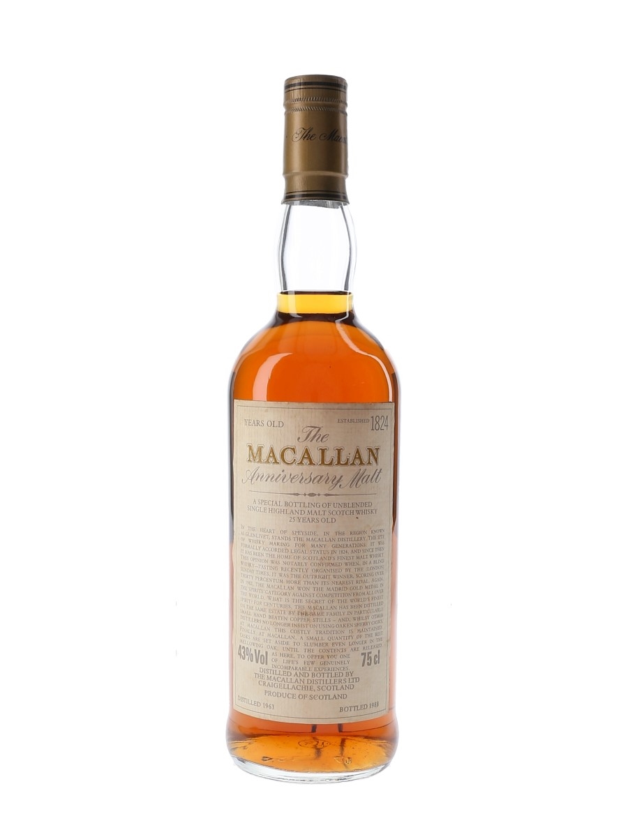 Macallan 1963 25 Year Old Anniversary Malt Bottled 1988 75cl / 43%