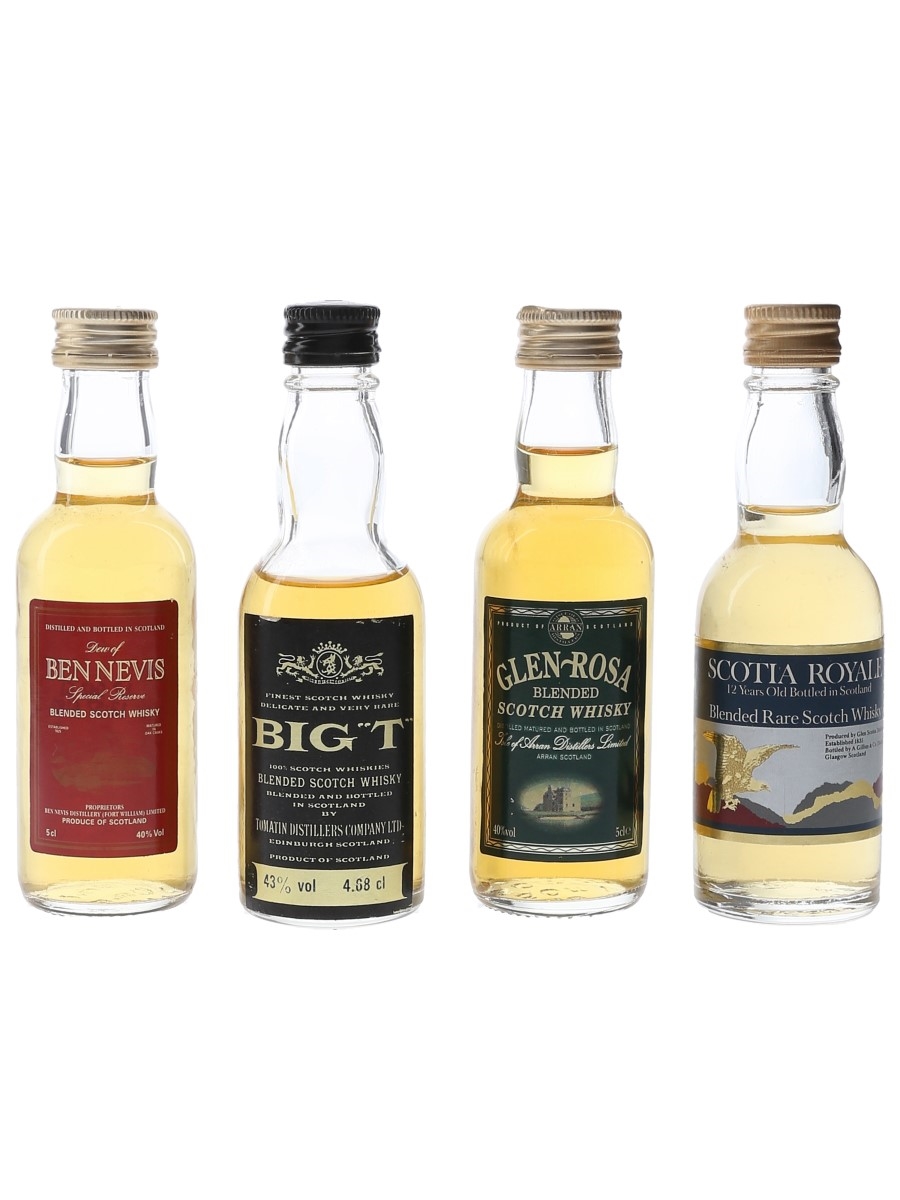 Assorted Blended Scotch Whisky Big T, Dew Of Ben Nevis, Glen Rosa & Scotia Royale 4x 4.7cl-5cl