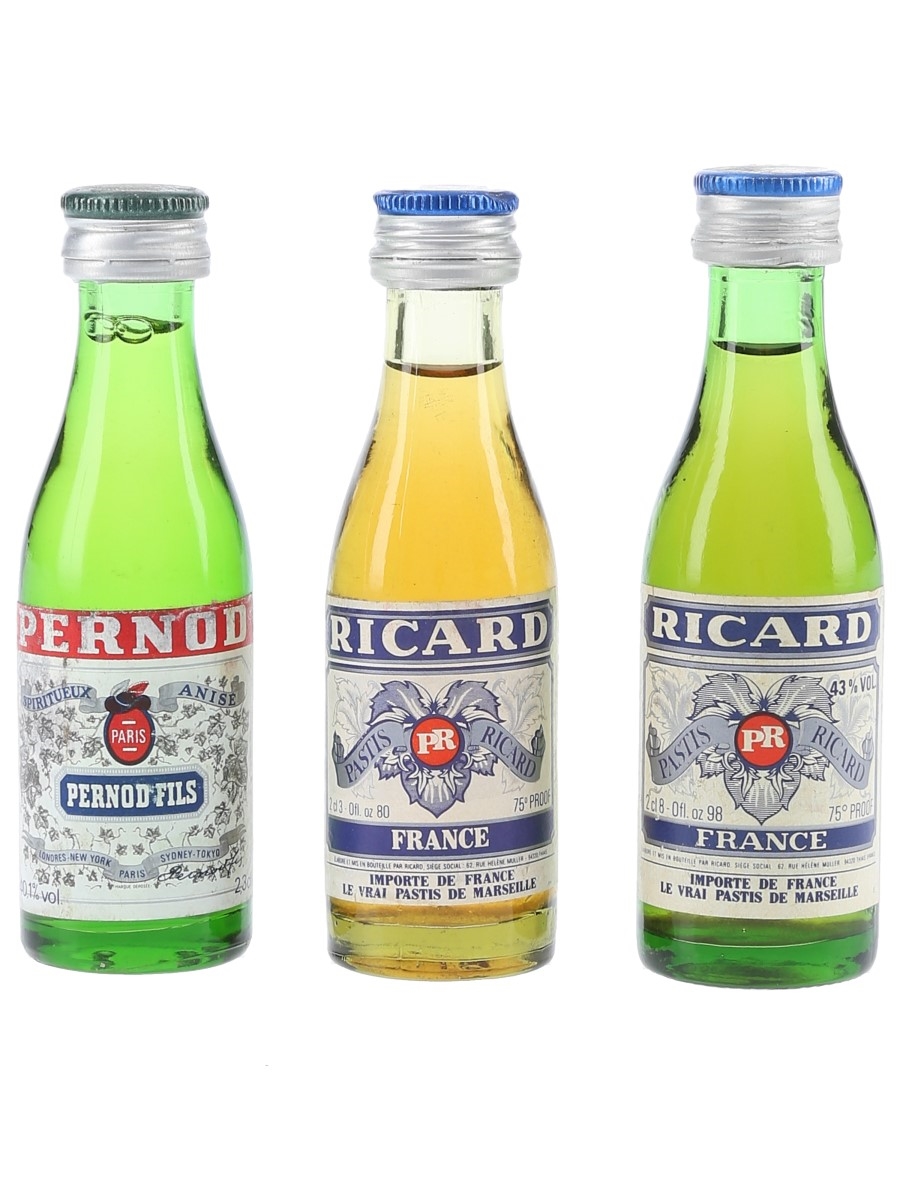 Pernod Fils & Ricard Bottled 1970s & 1980s 3 x 2.3cl-2.8cl