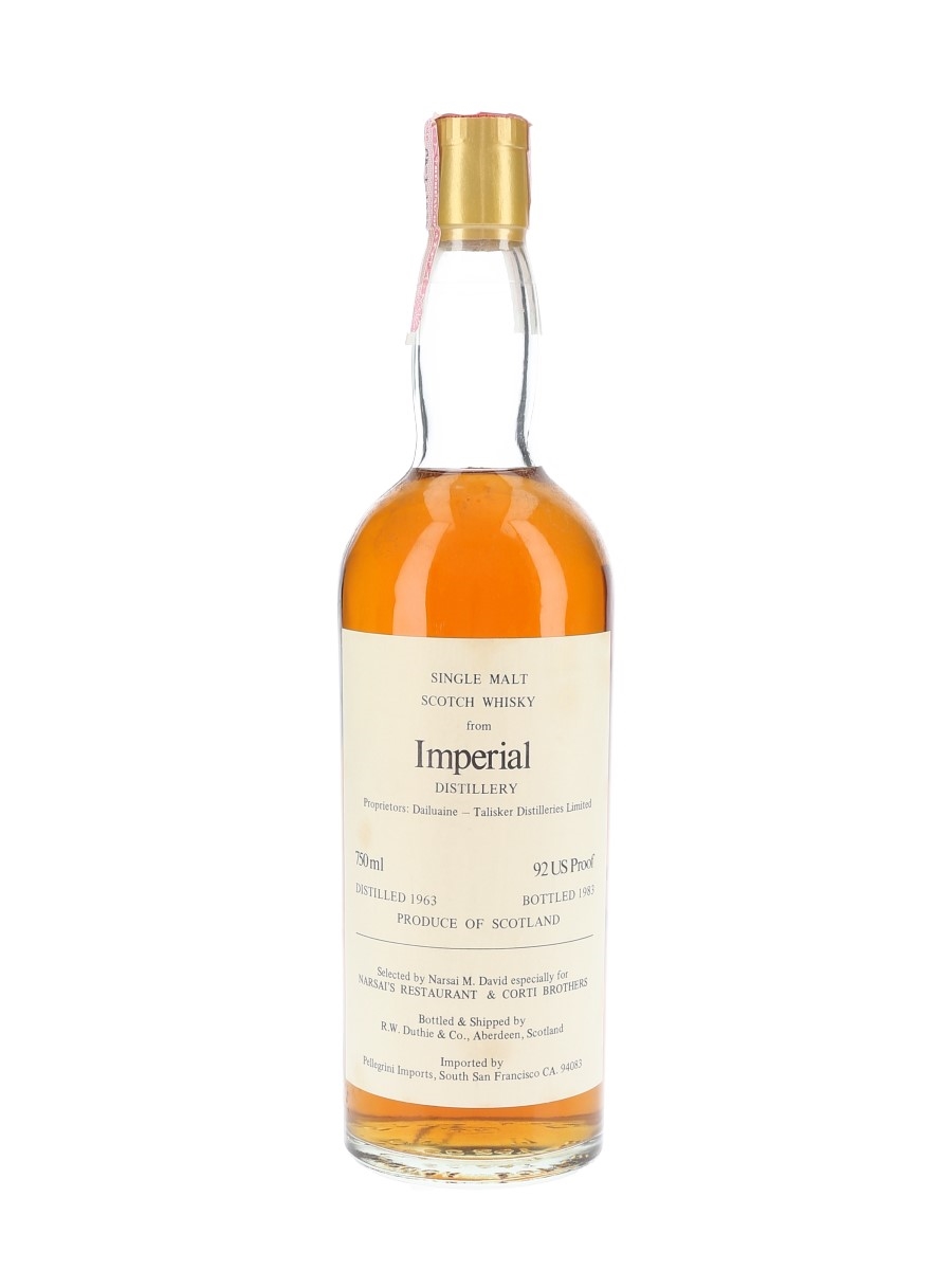Imperial 1963 Bottled 1983 - Narsai's Restaurant & Corti Brothers - Signed Bottle 75cl / 46%