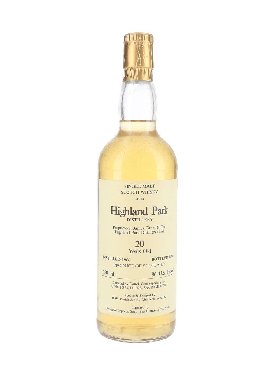 Highland Park 1966 20 Year Old Bottled 1986 - Corti Brothers - Signed Bottle 75cl / 43%
