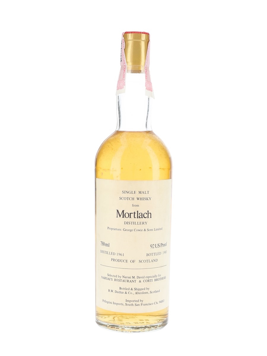 Mortlach 1961 Bottled 1983 - Narsai's Restaurant & Corti Brothers - Signed Bottle 75cl / 46%