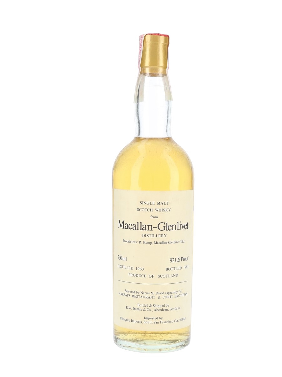 Macallan Glenlivet 1963 Bottled 1983 - Narsai's Restaurant & Corti Brothers - Signed Bottle 75cl / 46%