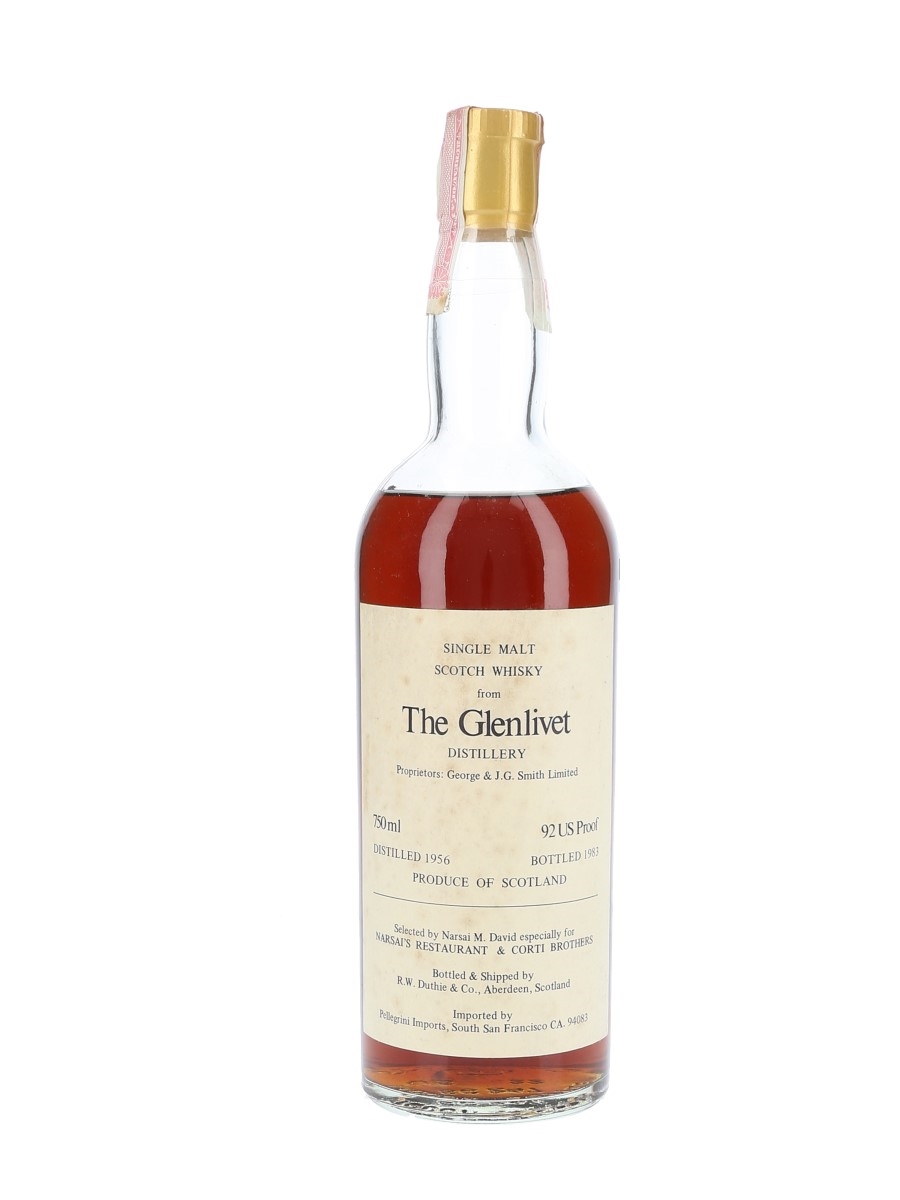 Glenlivet 1956 Bottled 1983 - Narsai's Restaurant & Corti Brothers - Signed Bottle 75cl / 46%