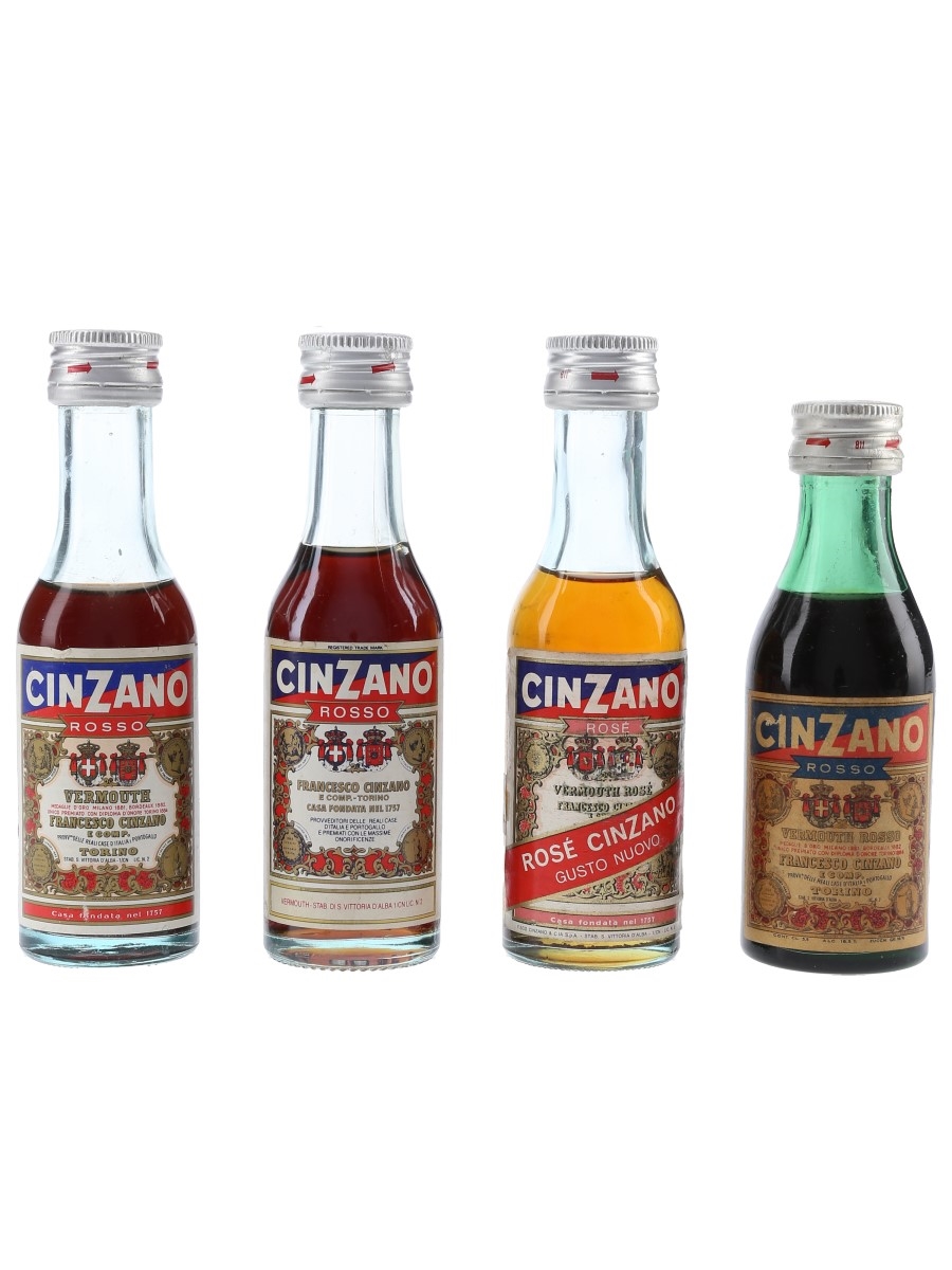 Cinzano Rose & Rosso Bottled 1970s 4 x 5cl-5.5cl