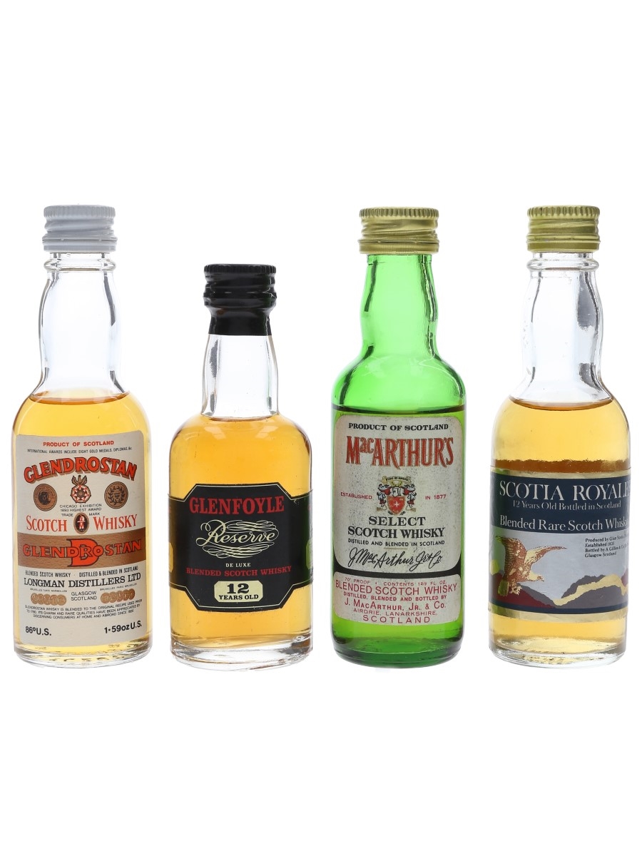 Assorted Blended Scotch Whisky Glendrostan, Glenfoyle, MacArthur's & Scotia Royale 4 x 4cl-5cl