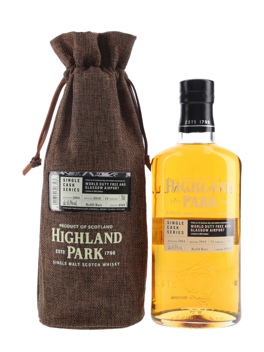 Highland Park 2004 13 Year Old Single Cask Bottled 2018 - World Duty Free And Glasgow Airport 70cl / 63.5%