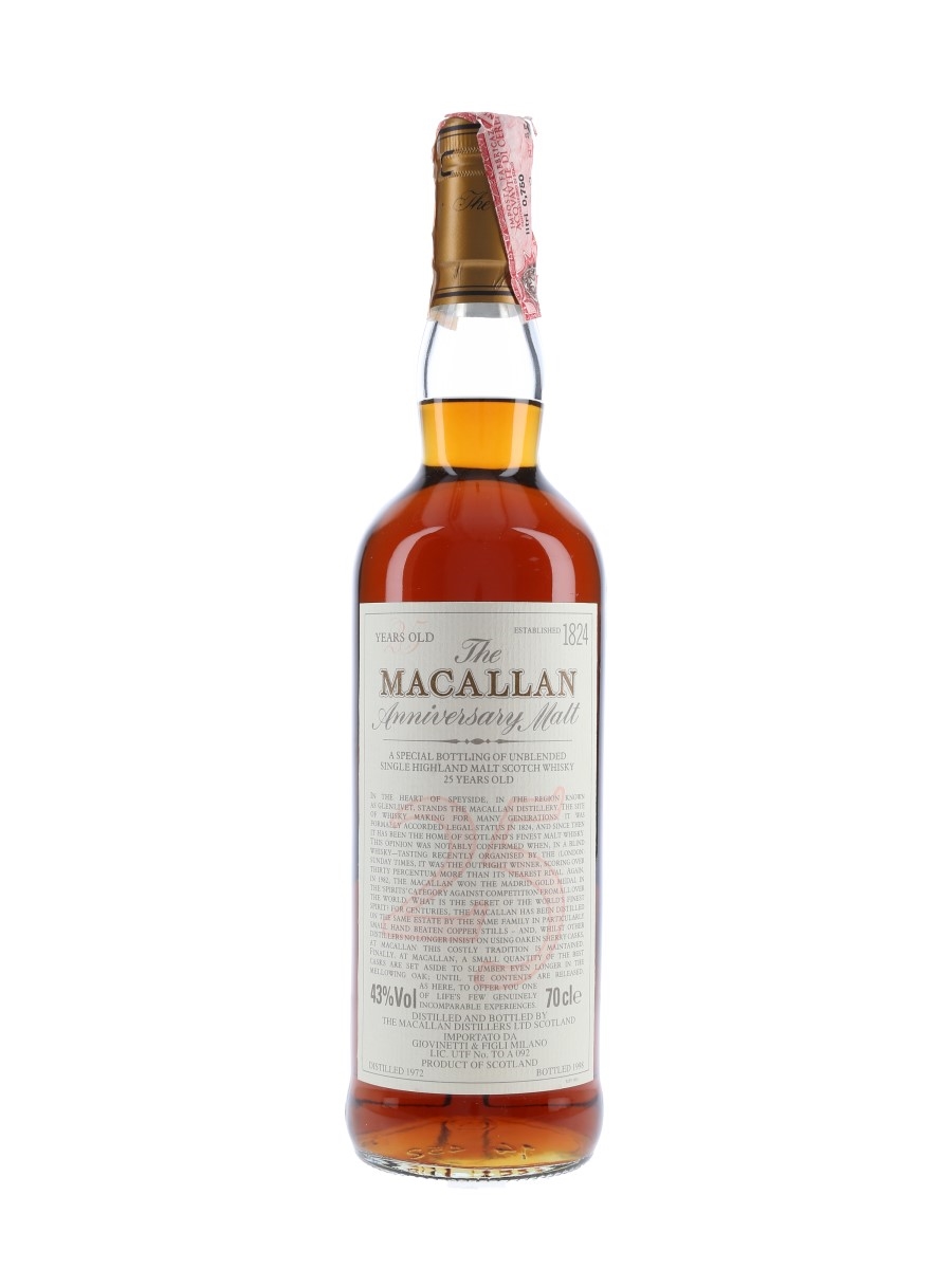 Macallan 1972 25 Year Old Anniversary Malt Bottled 1998 - Giovinetti 70cl / 43%