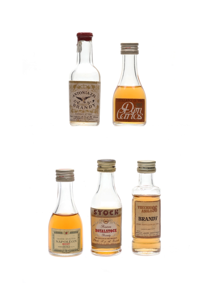 Antoniazzi, Asolo, Costagliola & Stock Brandy Bottled 1960s-1970s 5 x 2.5cl-3.5cl