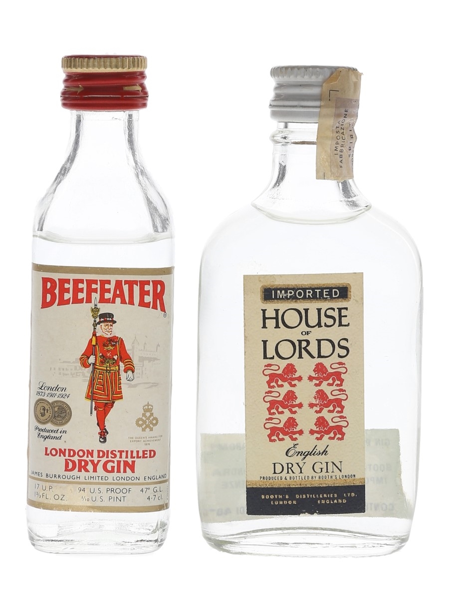 Beefeater & Booth's Gin Bottled 1970s 3.9cl & 4.7cl
