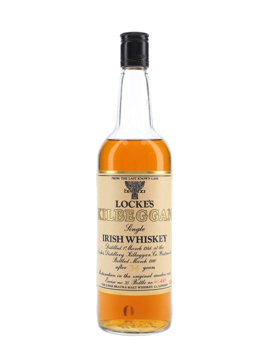 Locke's Kilbeggan 1946 34 Year Old Last Known Cask Bottled 1980 75cl / 42.3%