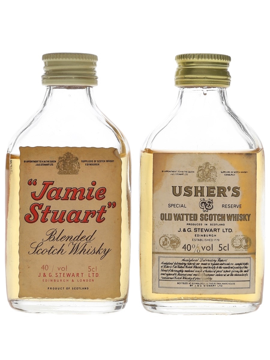 Jamie Stuart & Usher's Old Vatted Bottled 1980s - J & G Stewart Ltd. 2 x 5cl / 40%