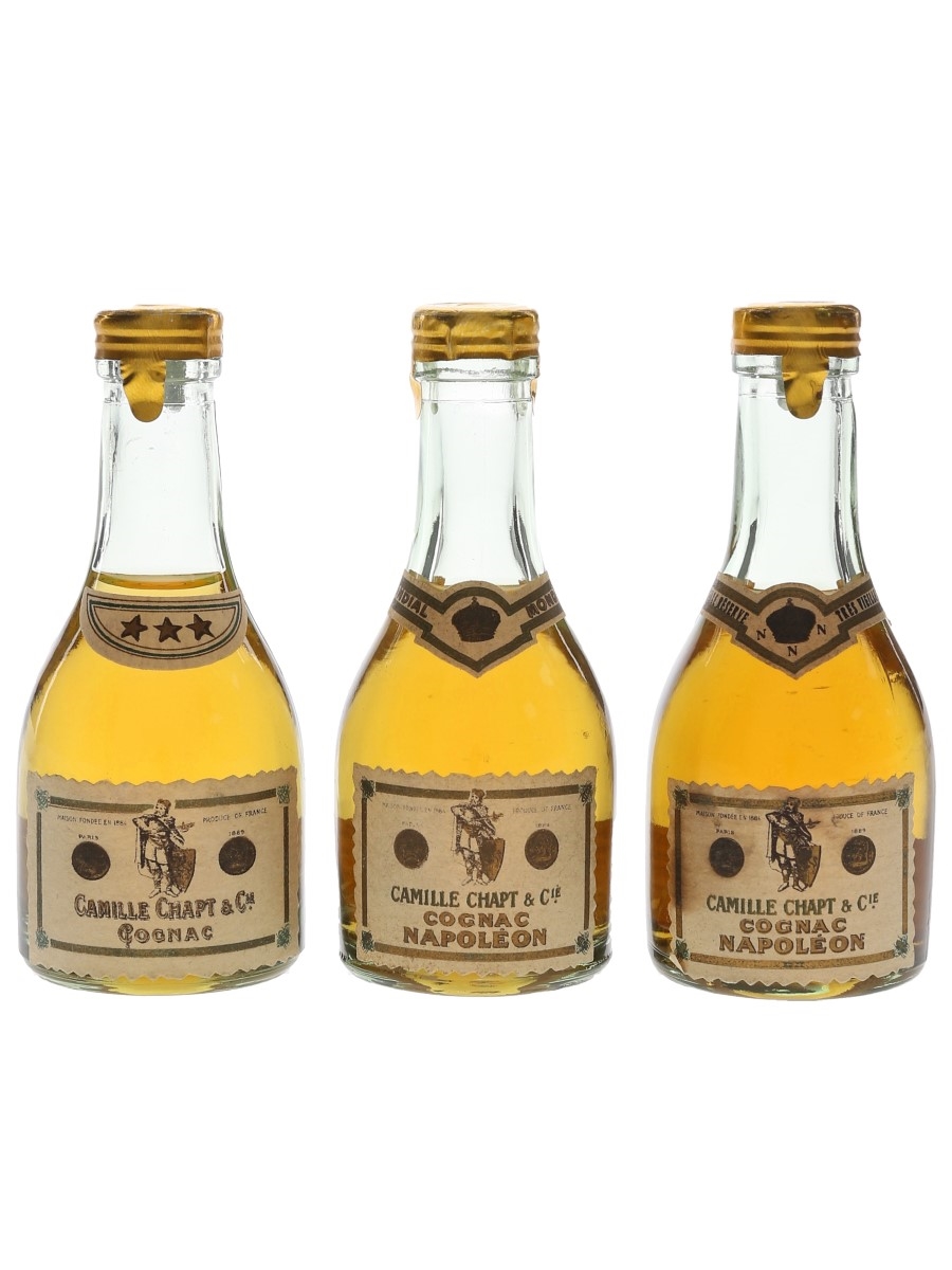 Camille Chapt & Co. 3 Star & Napoleon Cognac Bottled 1960s - Balossini Import 3 x 3cl / 40%
